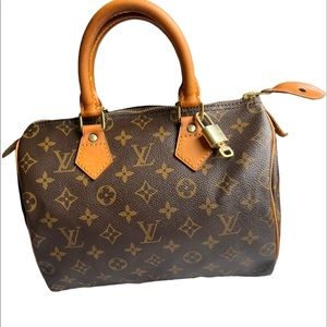Louis Vuitton Brown Monogram Canvas Speedy Shoulder Bag with Tan Leather